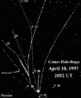 Comet Hale-Bopp's two tails as sketched on April 10th 1997 (21 KB)