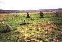 Ringmoor Down stone circle and stone row, Dartmoor, photographed in April 2003 (90 KB)