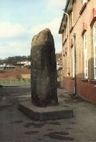 Carreg Hir standing stone, Briton Ferry, photographed in March 1987 (92 KB)